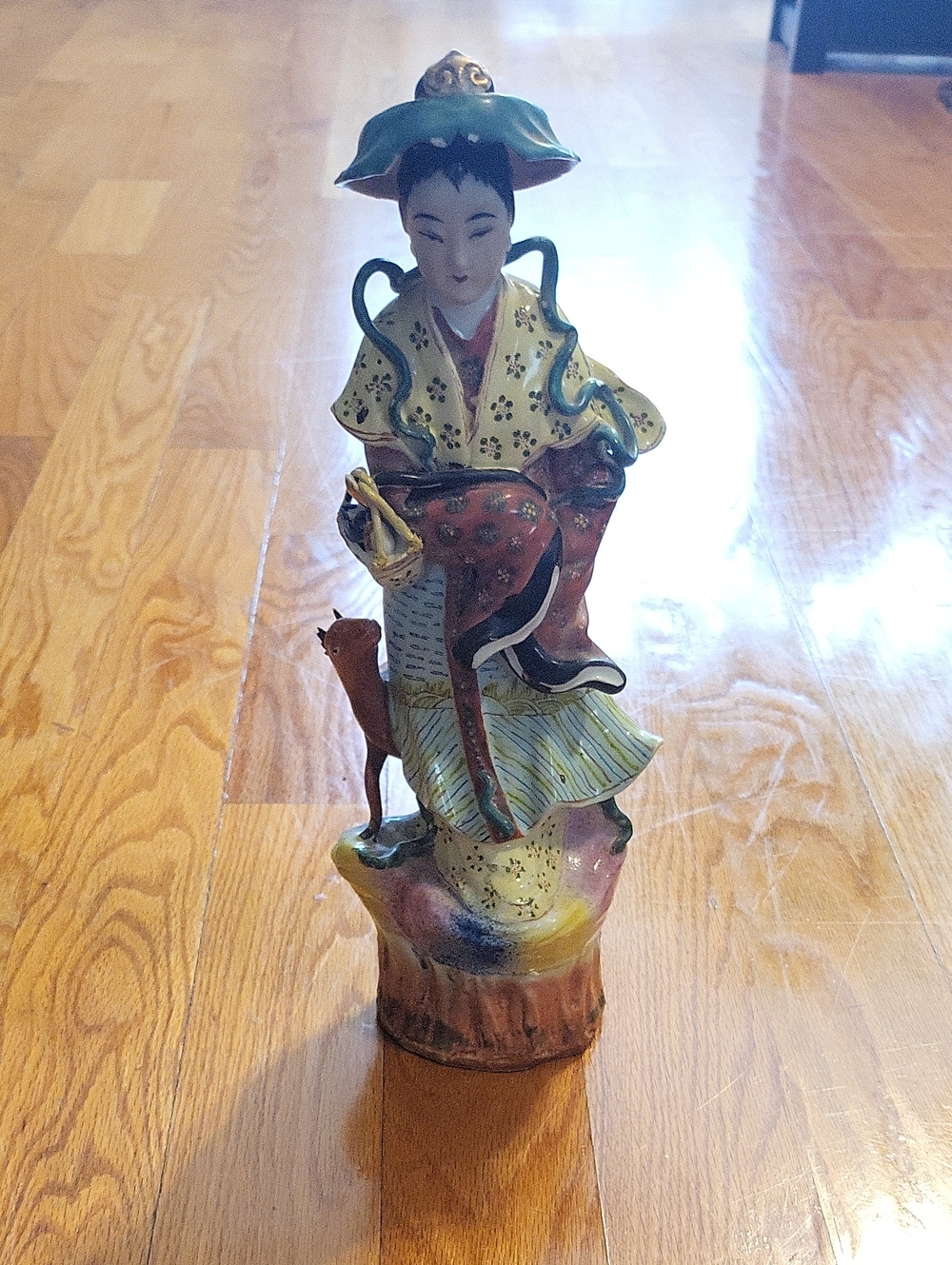 Hand-Painted Ceramic Home Sculpture in Green and Red